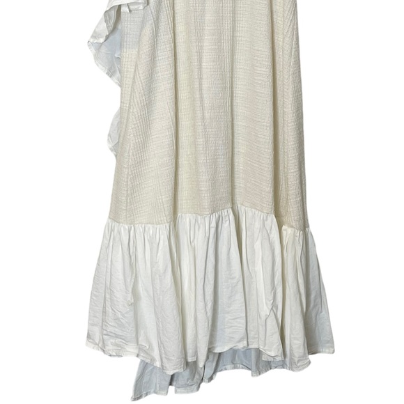 Zara Rustic Ruffled Knit Midi Dress Size M Mixed Media Gauze Flutter White Boho - Picture 7 of 14